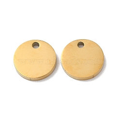 304 Stainless Steel Charms, Stamping Blank Tag, Flat Round Charm, Real 18K Gold Plated, 9x1.3mm, Hole: 1.4mm(STAS-Q308-09D-G)