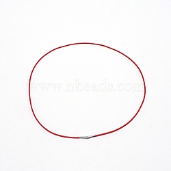 Polyester Waxed Cords Necklace Making, with 304 Stainless Steel Bayonet Clasps, Stainless Steel Color, Red, 56x0.2cm(MAK-WH0009-05D-02)