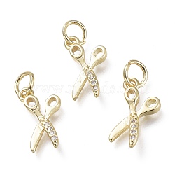 Brass Micro Pave Clear Cubic Zirconia Pendants, with Jump Rings, Scissors, Real 18K Gold Plated, 14.5x8.5x1.5mm, Hole: 3.5mm(KK-P188-P01-G)