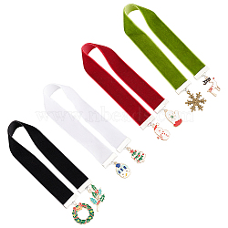 Christmas Theme Velvet Bookmarks, Alloy Enamel Snowflake/Wreath/Reindeer/Tree Pendant Bookmarks, Mixed Color, 295~310mm, 4 Styles, 1pc/style, 4pcs/set, 1 set/box(AJEW-FG0002-63)