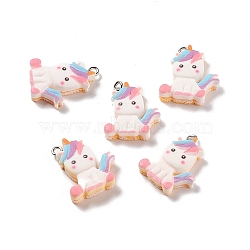 Opaque Resin Unicorn Pendants, with Platinum Tone Iron Loops, Colorful, 23.5x20x6mm, Hole: 2mm(X-RESI-G040-A01)