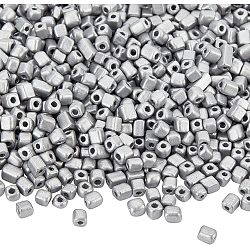 2000Pcs 6/0 Baking Paint Glass Seed Beads, Metallic Colours, Round Hole, Cube, Silver Plated, 3~7x3x3mm, Hole: 0.5mm(SEED-NB0001-80)