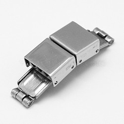 Rectangle 201 Stainless Steel Watch Band Clasps, Stainless Steel Color, 34x11x6mm, Hole: 2x10mm(STAS-F067-03)