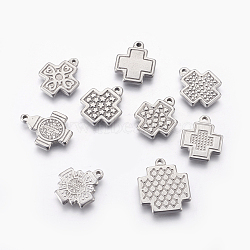 304 Stainless Steel Pendants, Double-sided, Mixed Cross, Stainless Steel Color, 18~22x15~18x2~3mm, Hole: 1.5~1.8mm(X-STAS-E445-16)