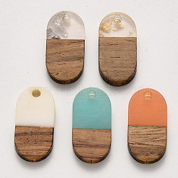 Resin & Walnut Wood Pendants, Waxed, Oval, Mixed Color, 20.5x10.5x3~4mm, Hole: 2mm(RESI-S384-006A)