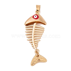 Alloy Enamel Big Pendants, Golden, Fishbone with Evil Eye Charm, Red, 54x21x5.5mm, Hole: 7.5x4mm(ENAM-Z012-03D)