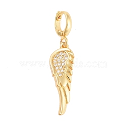 Brass with Cubic Zirconia Pendants, Wing Charms, Real 18K Gold Plated, 25.5x8.5x2.5mm, Hole: 5x6mm(KK-G496-07G)