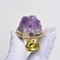 Rough Raw Natural Amethyst Cabinet Door Knobs, Kitchen Drawer Pulls Cabinet Handles, Golden, 30~40mm(PW23050349405)