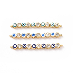 Flat Round with Evil Eye Pattern Brass Micro Pave Clear Cubic Zirconia Enamel Connector Charms, Real 18K Gold Plated, Cadmium Free & Nickel Free & Lead Free, Mixed Color, 45.5x4x4mm, Hole: 1.2mm(KK-G435-44G)