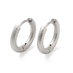 Non-Tarnish 304 Stainless Steel Hoop Earring, Textured, Ring, Stainless Steel Color, 14x15.5mm(EJEW-H134-01P)