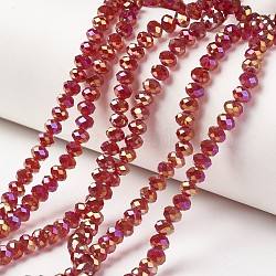 Electroplate Transparent Glass Beads Strands, Full Rainbow Plated, Faceted, Rondelle, Dark Red, 8x6mm, Hole: 1mm, about 65~68pcs/strand, 15.7~16.1 inch(40~41cm)(EGLA-A034-T8mm-T12)