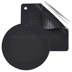 DIY Making Kits, including 2Pcs Heat Resistant Silicone Hot Pads and 1Pc Iron Beading Tweezers, Black(FIND-GF0003-73)