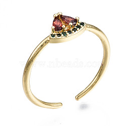 Brass Micro Pave Cubic Zirconia Cuff Rings, Open Rings, Nickel Free, Watermelon, Real 16K Gold Plated, Indian Red, US Size 7 1/4(17.5mm)(RJEW-Q161-007-NF)