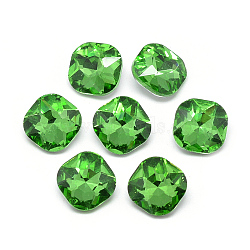 Pointed Back Glass Rhinestone Cabochons, Faceted, Back Plated, Square, Light Green, 10x10x4.5mm(RGLA-T032-10x10mm-19)