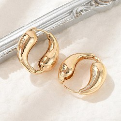 Brass Hoop Earrings for Women, Teardrop, Real 14K Gold Plated, 24.5x8.5mm(EJEW-U041-09G)