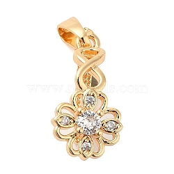 Brass Ice Pick Pinch Bails, with Clear Cubic Zirconia, Flower, Real 18K Gold Plated, 18x9x8.5mm, Hole: 5x3mm, Pin: 0.8mm(KK-F860-22G)