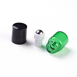 Glass Essential Oil Empty Perfume Bottles, with Steel Roller Ball and Plastic Bottle Caps, Green, 3.1cm, Capacity: 1ml(X-MRMJ-WH0056-75B-01)