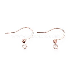 Long-Lasting Plated Brass French Hooks with Coil and Ball, Flat Ear Wire, with Horizontal Loop, Real Rose Gold Plated, 18~19x3mm, Hole: 2mm, Pin: 0.7mm(KK-K204-137RG)