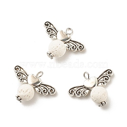 Natural Lava Rock Pendants, with Antique Silver Plated Alloy Wings, Angel, White, 18.5x23.5x8~9mm, Hole: 2.2mm(PALLOY-JF01424-02)