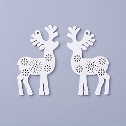 Poplar Wood Pendants, Dyed, Christmas Reindeer/Stag, White, 74x46x3mm, Hole: 2.5mm(WOOD-O004-04B)