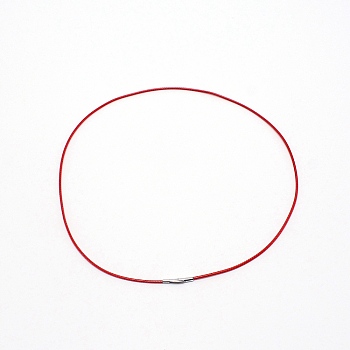 Polyester Waxed Cords Necklace Making, with 304 Stainless Steel Bayonet Clasps, Stainless Steel Color, Red, 56x0.2cm