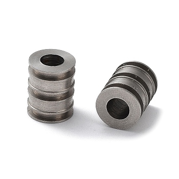 303 Stainless Steel European Beads, Large Hole Beads, Grooved Column, Stainless Steel Color, 8x10mm, Hole: 4mm