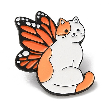 Cat with Butterfly Wing Enamel Pins, Black Alloy Badge for Women, Orange, 31x26.5x1.3mm