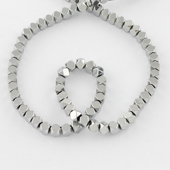 Non-magnetic Synthetic Hematite Beads Strands, Faceted, Grade A, Round, Silver Plated, 4x4mm, Hole: 1mm