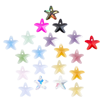 90Pcs 15 Colors Faceted Glass Charms, Starfish, Mixed Color, 14x15x7mm, Hole: 1.4mm, 6pcs/color