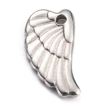 304 Stainless Steel Pendants, Wing, Stainless Steel Color, 13x6.5x1.8mm, Hole: 1.2mm