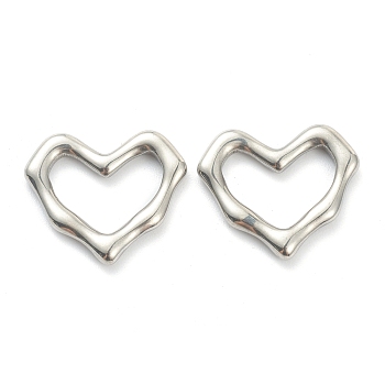 304 Stainless Steel Linking Rings, Heart, Stainless Steel Color, 16.5x19x2.5mm, Inner Diameter: 13x11mm