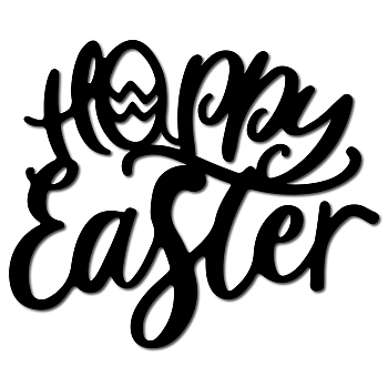 Laser Cut Basswood Wall Sculpture, for Home Decoration Kitchen Supplies, Word Happy Easter, Black, 300x250x5mm