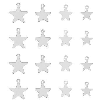 Unicraftale Stainless Steel Laser Cut Charms, Blank Stamping Tag, Star, Stainless Steel Color, 10~20x8.5~18x0.5~1mm, Hole: 1~1.5mm, 80pcs/box