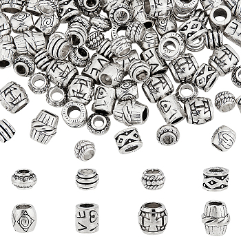 120Pcs 8 Style Tibetan Style Alloy European Beads, Large Hole Beads, Mixed Shapes, Antique Silver, 6~11x5.5~10mm, hole: 3.5~5.5mm, 15pcs/style