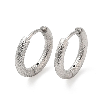 304 Stainless Steel Hoop Earring, Textured, Ring, Stainless Steel Color, 14x15.5mm