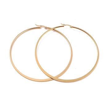Vacuum Plating 201 Stainless Steel Flat Big Hoop Earrings with 304 Stainless Steel Pin for Women, Golden, 89x83x2mm, Pin: 0.7mm