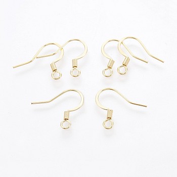316 Surgical Stainless Steel French Earring Hooks, with Horizontal Loop, Flat Earring Hooks, Real 18K Gold Plated, 15x16mm, Hole: 2mm