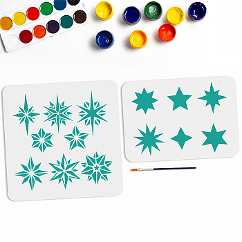 US 1 Set PET Hollow Out Drawing Painting Stencils, for DIY Scrapbook, Photo Album, with 1Pc Art Paint Brushes, for Acrylic Painting Watercolor Oil Gouache, Star, Stencils: 297~300x210~300mm, 2pcs/set