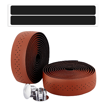 Adhesive PU Non-slip Bike Handlebar Tapes, Bicycle Bar Grips Cover, with Plug, Saddle Brown, 31.5x3mm, 2m/roll, 2 rolls/set
