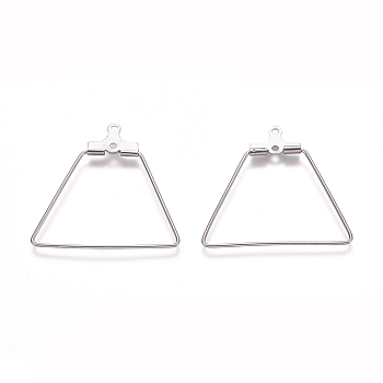 304 Stainless Steel Wire Pendants, Hoop Earring Findings, Trapezoid, Stainless Steel Color, 21 Gauge, 26.5x27.5x0.7mm, Hole: 1mm