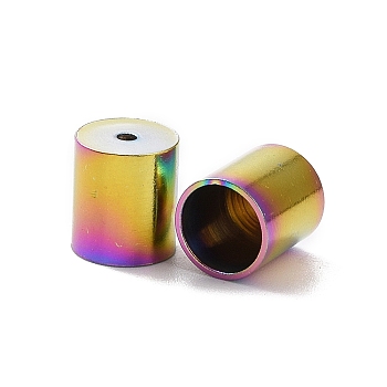 Ion Plating(IP) 304 Stainless Steel Cord Ends, End Caps, Column, Rainbow Color, 8x7mm, Hole: 1.5mm, Inner Diameter: 6mm