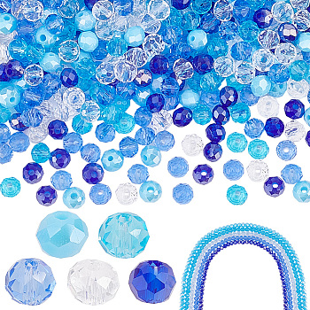 Elite 5 Strands 5 Style Electroplate Glass Beads Strands, Faceted, Rondelle, Transparent & AB Color Plated & Opaque, Mixed Color, 4x3mm, Hole: 0.4mm, about 123~127pcs/strand, 16.5~16.9 inch(42~43cm), 1 strand/style