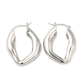 Rack Plating Brass Hoop Earrings for Women, Lead Free & Cadmium Free, Long-Lasting Plated, Platinum, 27x21x6mm