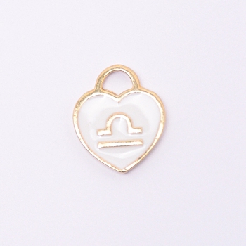 Alloy Enamel Charms, Enamelled Sequins, Cadmium Free & Lead Free, Heart with Constellation, Golden, Libra, 14x12x1.5mm, Hole: 3x3.5mm