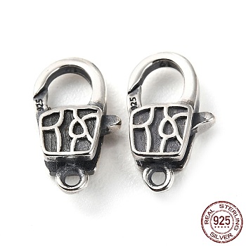 925 Thailand Sterling Silver Lobster Claw Clasps, with 925 Stamp, Antique Silver, 12.5x7.5x3.5mm, Hole: 1mm