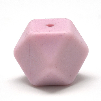 Food Grade Eco-Friendly Silicone Beads, Chewing Beads For Teethers, DIY Nursing Necklaces Making, Faceted Cube, Pink, 14x14x14mm, Hole: 2mm