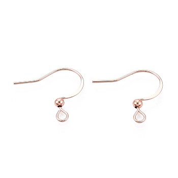 Long-Lasting Plated Brass French Hooks with Coil and Ball, Flat Ear Wire, with Horizontal Loop, Real Rose Gold Plated, 18~19x3mm, Hole: 2mm, Pin: 0.7mm