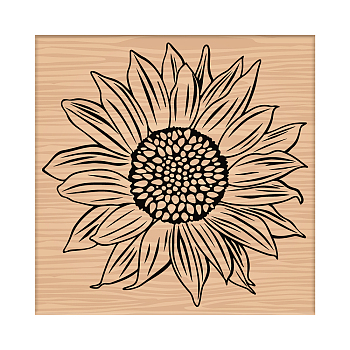 1Pc Beechwood Stamps & 1Pc Resin Stamp Sheet, Square, Scrapbook Accessories, Sunflower Pattern, 7.6x7.58x2.5cm, 1pc/style