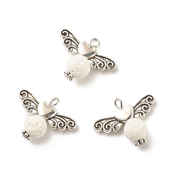 Natural Lava Rock Pendants, with Antique Silver Plated Alloy Wings, Angel, White, 18.5x23.5x8~9mm, Hole: 2.2mm