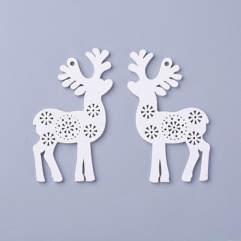 Poplar Wood Pendants, Dyed, Christmas Reindeer/Stag, White, 74x46x3mm, Hole: 2.5mm